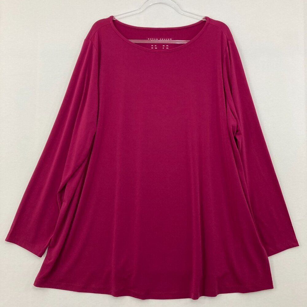 Susan Graver size 2X Pink Magenta Stretch Liquid Knit Long Sleeve Comfy Blouse